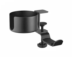 MaxMount Headsets & Audio|Clamp-On Headphone Holder with Cup Holder - Black