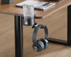 MaxMount Headsets & Audio|Clamp-On Headphone Holder with Cup Holder - Black