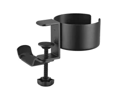 MaxMount Headsets & Audio|Clamp-On Headphone Holder with Cup Holder - Black
