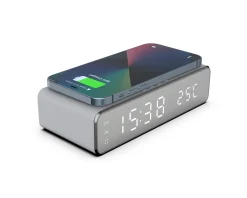MaxMount Wireless Charging|Digital Alarm Clock with Qi-charging Silver