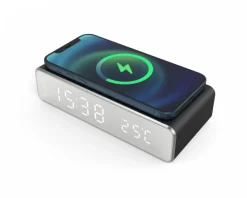 MaxMount Wireless Charging|Digital Alarm Clock with Qi-charging Black