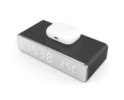 MaxMount Wireless Charging|Digital Alarm Clock with Qi-charging Black