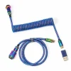 Keychron Cables & Adapters|Premium Coiled Aviator Cable Type-C - Rainbow Plated Blue