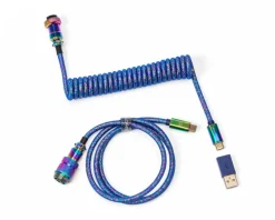 Keychron Cables & Adapters|Premium Coiled Aviator Cable Type-C - Rainbow Plated Blue
