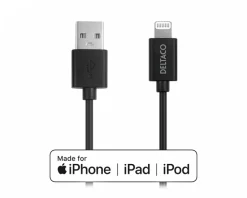 Deltaco Cables & Adapters For Mobile|USB-A to Lightning MFi - Charge/sync cable 2m - Black