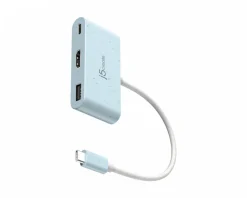 j5create Cables & Adapters|USB-C to HDMI 4K and USB Type-A with 90W Power Delivery - Blue
