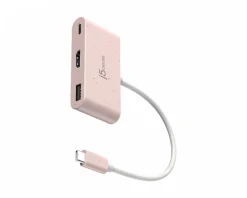j5create Cables & Adapters|USB-C to HDMI 4K and USB Type-A with 90W Power Delivery - Pink