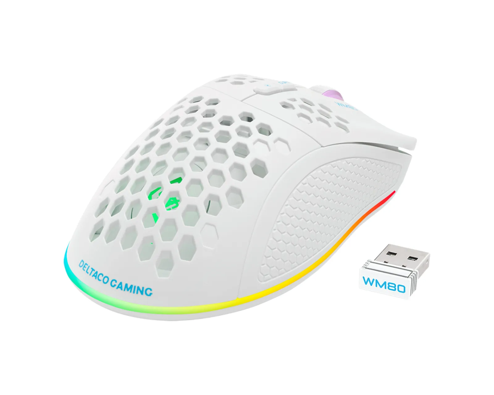 Deltaco Gaming Mice & Accessories|WM80 Wireless RGB Gaming Mouse Ultralight - White